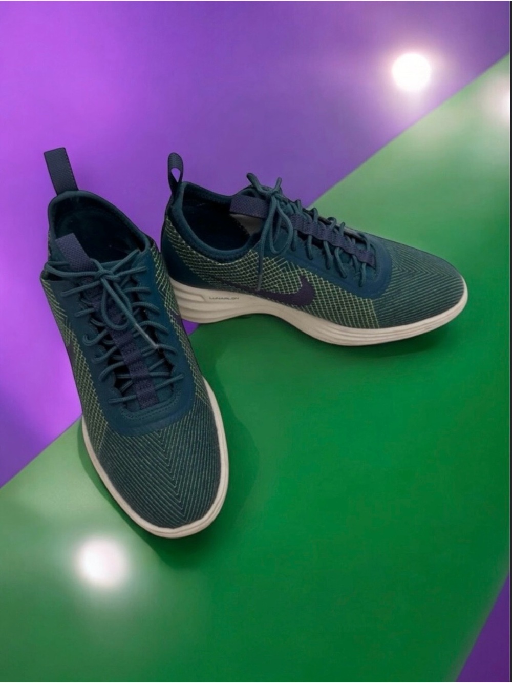 💗NIKE Lunar Force Sky High Wedge Sneakers Platform • GREEN BLUE & PURPLE • 7 US